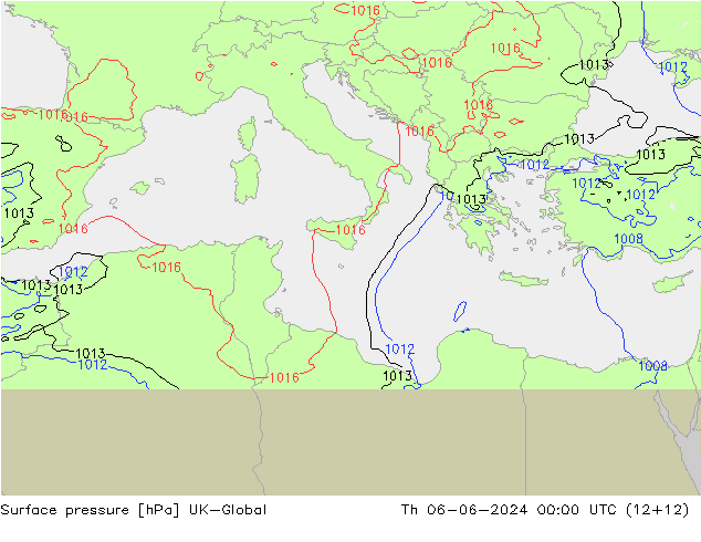 Surface pressure UK-Global Th 06.06.2024 00 UTC