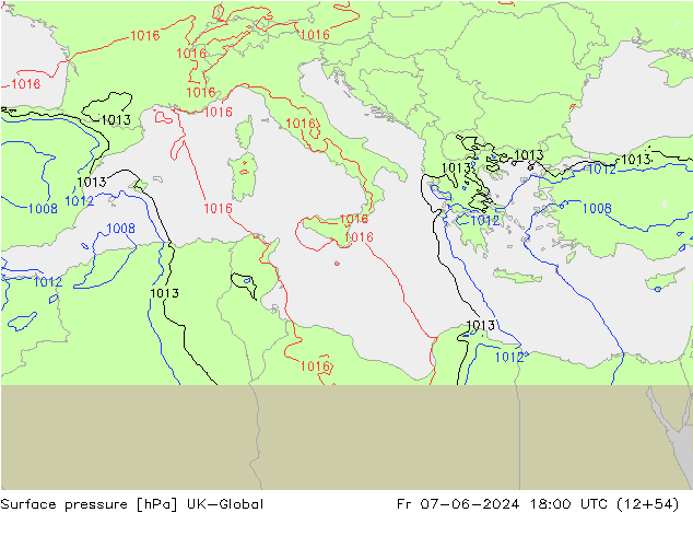 Atmosférický tlak UK-Global Pá 07.06.2024 18 UTC