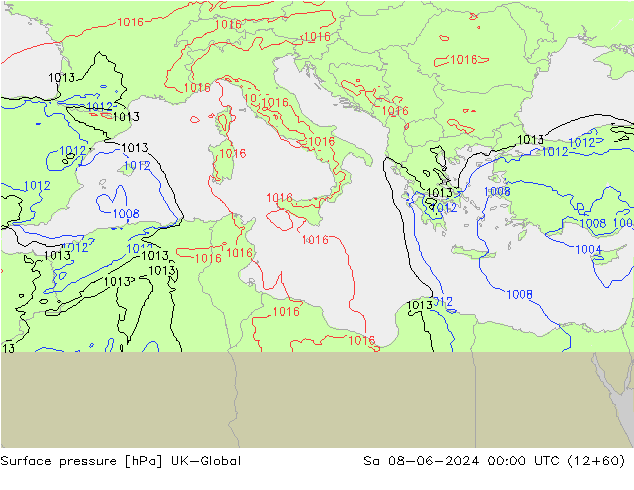 Presión superficial UK-Global sáb 08.06.2024 00 UTC