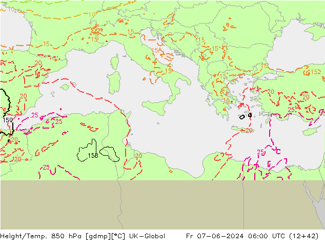 Height/Temp. 850 hPa UK-Global  07.06.2024 06 UTC