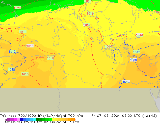 Thck 700-1000 hPa UK-Global  07.06.2024 06 UTC