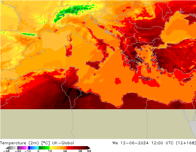 Temperature (2m) UK-Global St 12.06.2024 12 UTC