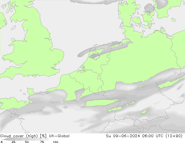 Cloud cover (high) UK-Global Su 09.06.2024 06 UTC