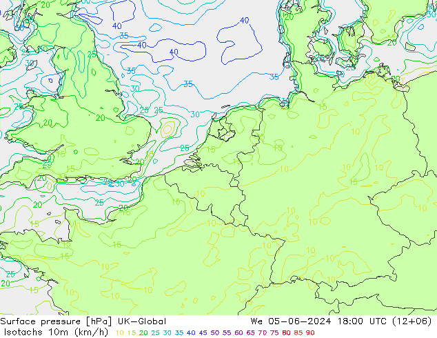 Isotachs (kph) UK-Global Qua 05.06.2024 18 UTC