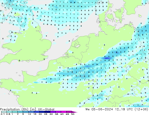 降水量 (6h) UK-Global 星期三 05.06.2024 18 UTC