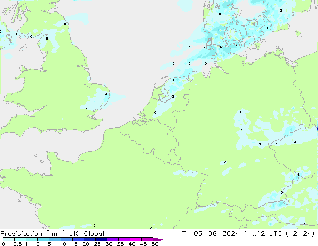 Precipitación UK-Global jue 06.06.2024 12 UTC