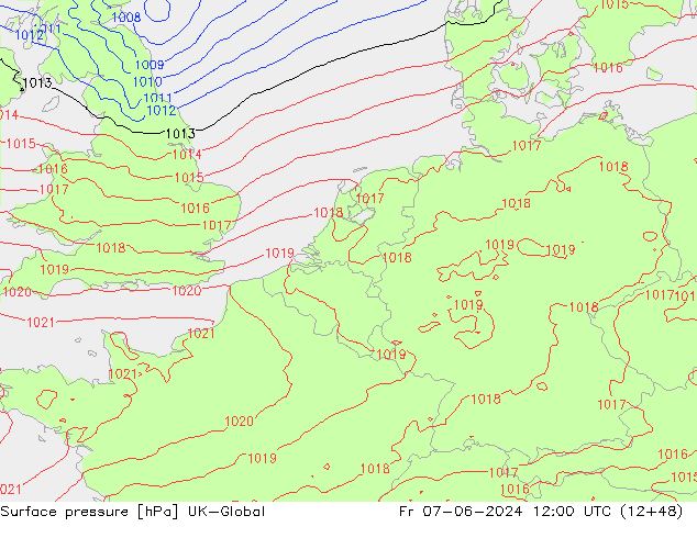 Luchtdruk (Grond) UK-Global vr 07.06.2024 12 UTC