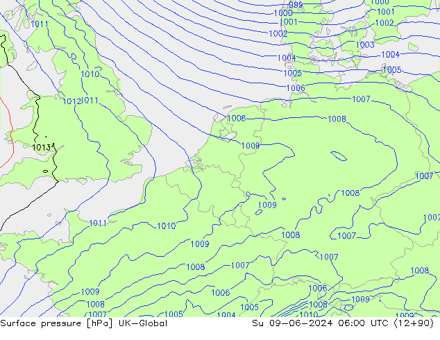 Surface pressure UK-Global Su 09.06.2024 06 UTC