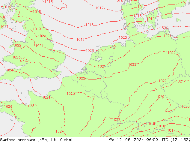 Atmosférický tlak UK-Global St 12.06.2024 06 UTC