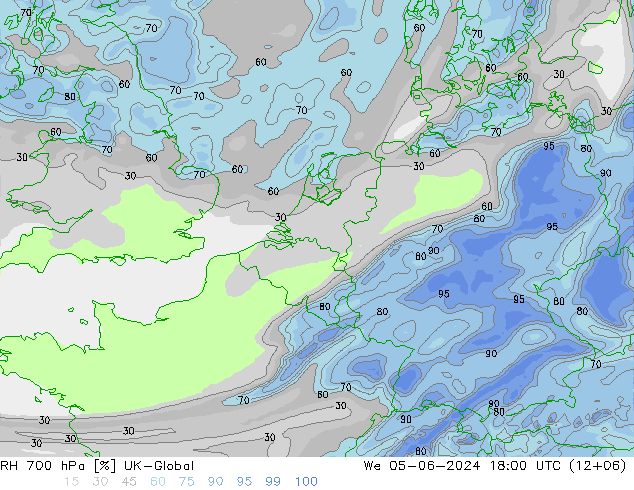 RH 700 гПа UK-Global ср 05.06.2024 18 UTC