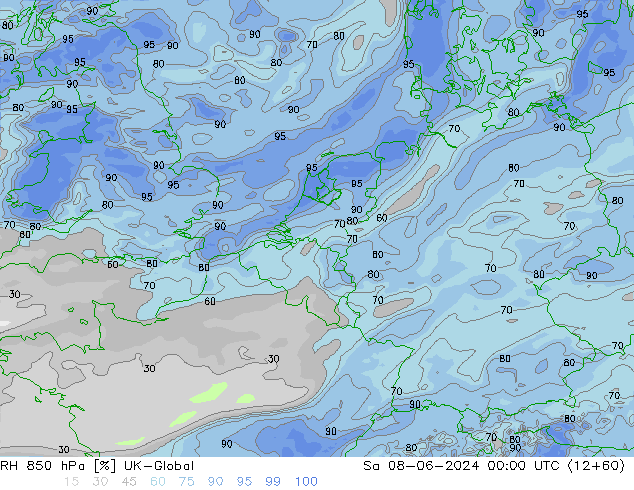 RH 850 hPa UK-Global Sa 08.06.2024 00 UTC