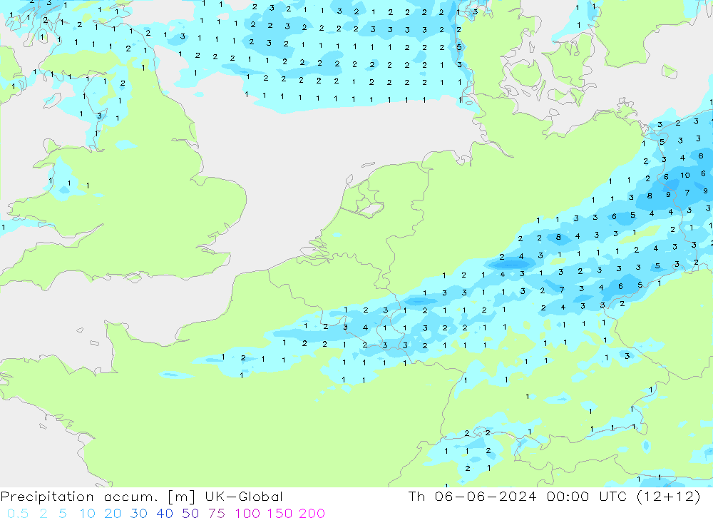 Precipitation accum. UK-Global  06.06.2024 00 UTC