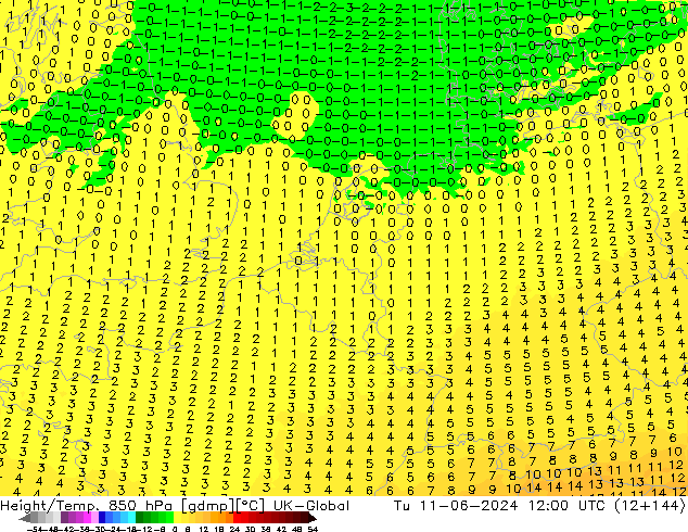 Yükseklik/Sıc. 850 hPa UK-Global Sa 11.06.2024 12 UTC