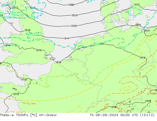 Theta-e 700hPa UK-Global jeu 06.06.2024 00 UTC
