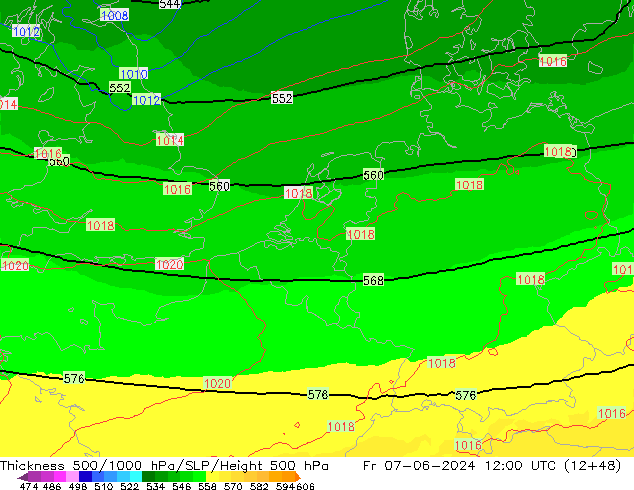 Schichtdicke 500-1000 hPa UK-Global Fr 07.06.2024 12 UTC