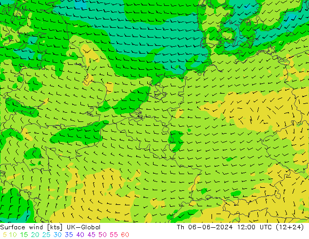 Surface wind UK-Global Th 06.06.2024 12 UTC