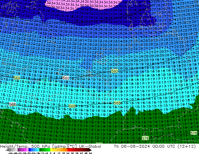 Height/Temp. 500 hPa UK-Global  06.06.2024 00 UTC