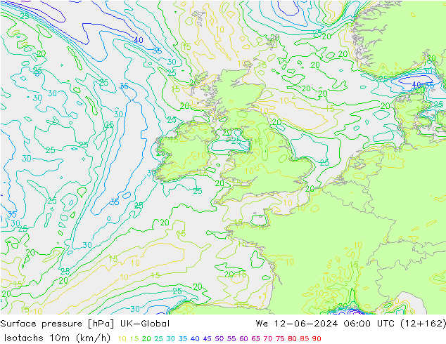 Isotaca (kph) UK-Global mié 12.06.2024 06 UTC