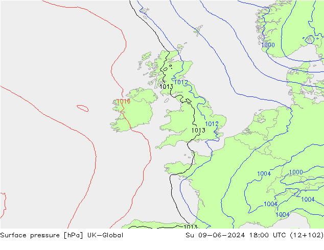 Presión superficial UK-Global dom 09.06.2024 18 UTC