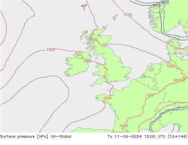 Surface pressure UK-Global Tu 11.06.2024 12 UTC