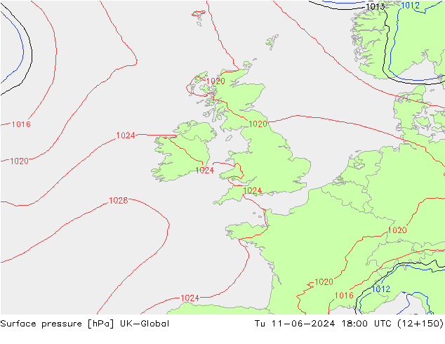 Luchtdruk (Grond) UK-Global di 11.06.2024 18 UTC