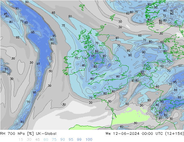 RH 700 hPa UK-Global We 12.06.2024 00 UTC