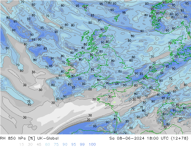 RH 850 hPa UK-Global Sáb 08.06.2024 18 UTC