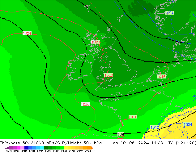 Thck 500-1000гПа UK-Global пн 10.06.2024 12 UTC