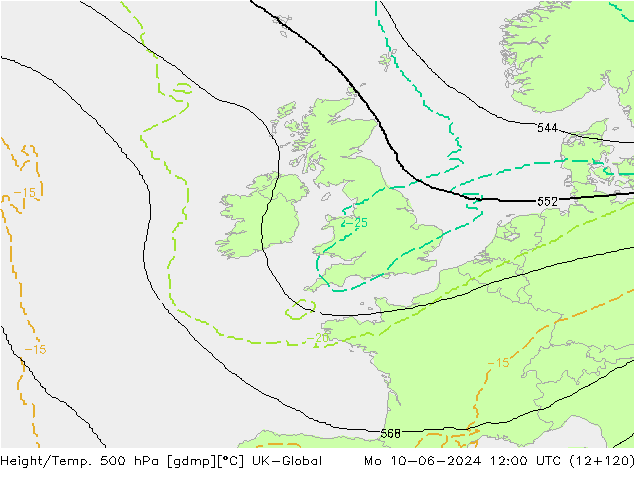 Yükseklik/Sıc. 500 hPa UK-Global Pzt 10.06.2024 12 UTC