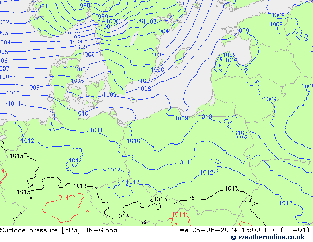 Atmosférický tlak UK-Global St 05.06.2024 13 UTC