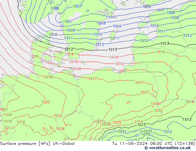 Atmosférický tlak UK-Global Út 11.06.2024 06 UTC