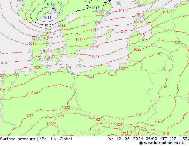 pressão do solo UK-Global Qua 12.06.2024 06 UTC