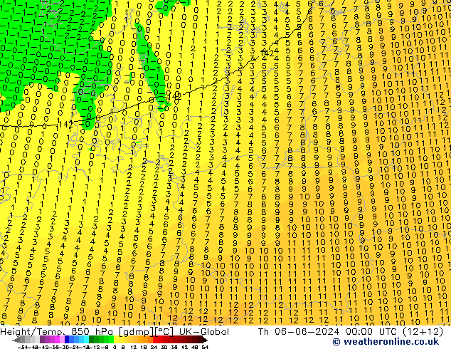 Height/Temp. 850 hPa UK-Global Qui 06.06.2024 00 UTC