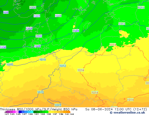 Thck 850-1000 hPa UK-Global Sáb 08.06.2024 12 UTC