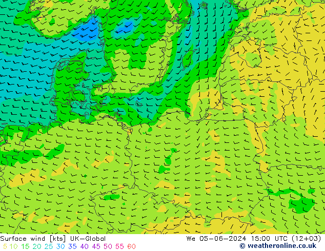 Surface wind UK-Global St 05.06.2024 15 UTC