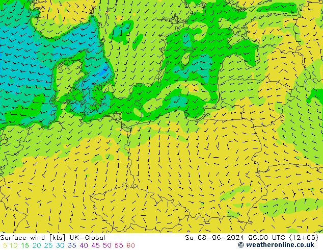 Rüzgar 10 m UK-Global Cts 08.06.2024 06 UTC