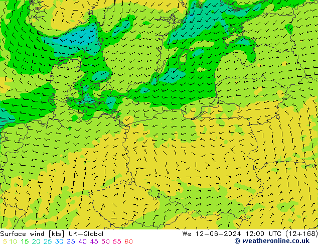 Surface wind UK-Global We 12.06.2024 12 UTC