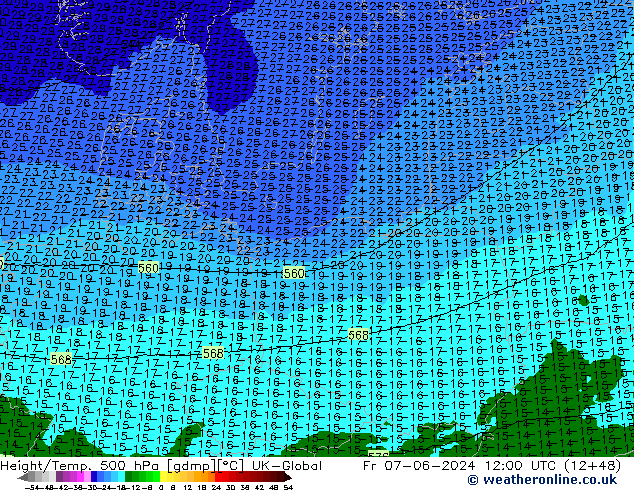 Height/Temp. 500 гПа UK-Global пт 07.06.2024 12 UTC