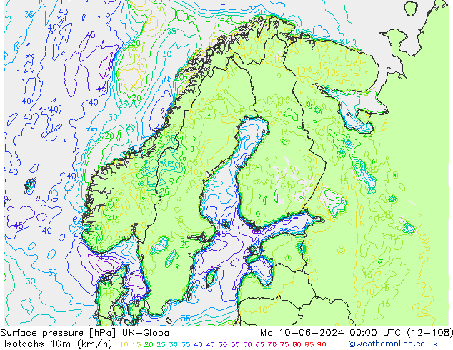 Isotachs (kph) UK-Global Mo 10.06.2024 00 UTC