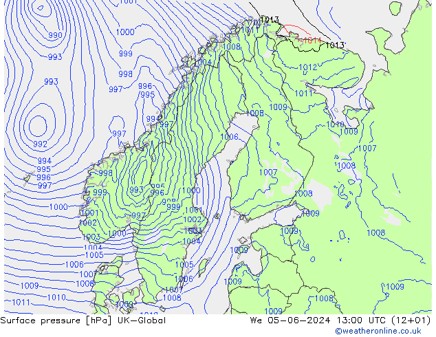 Surface pressure UK-Global We 05.06.2024 13 UTC