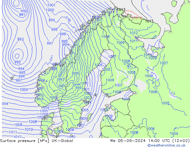 Surface pressure UK-Global We 05.06.2024 14 UTC