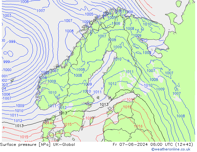 Atmosférický tlak UK-Global Pá 07.06.2024 06 UTC