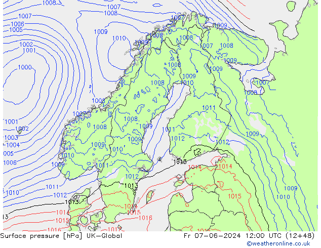 Atmosférický tlak UK-Global Pá 07.06.2024 12 UTC