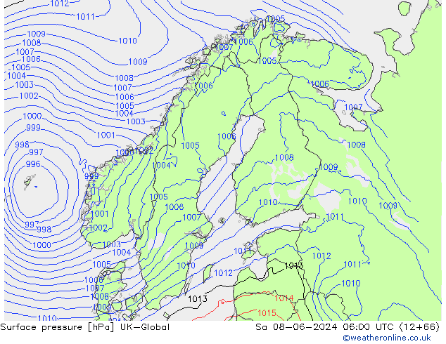 приземное давление UK-Global сб 08.06.2024 06 UTC