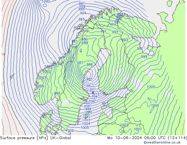 Surface pressure UK-Global Mo 10.06.2024 06 UTC