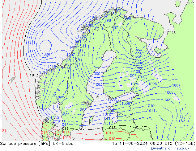 Surface pressure UK-Global Tu 11.06.2024 06 UTC