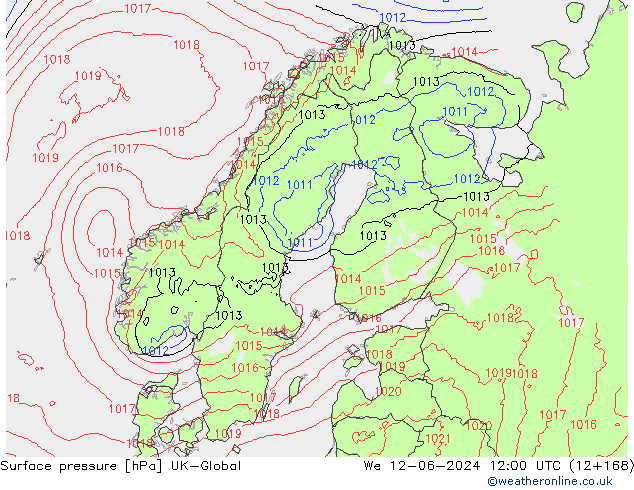 pression de l'air UK-Global mer 12.06.2024 12 UTC