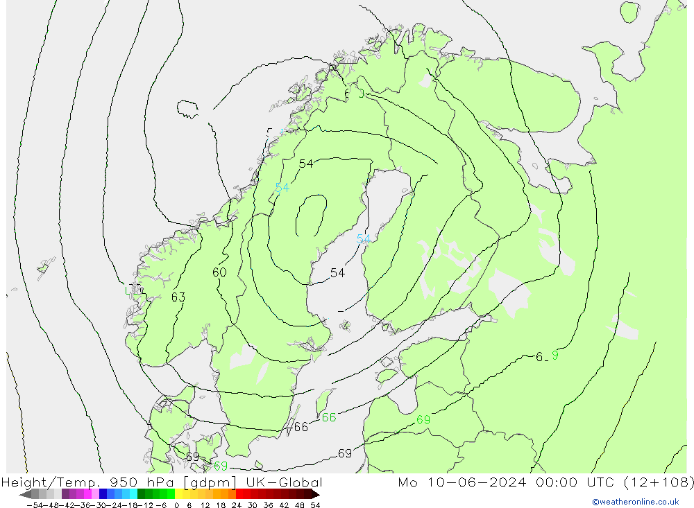 Height/Temp. 950 hPa UK-Global Seg 10.06.2024 00 UTC