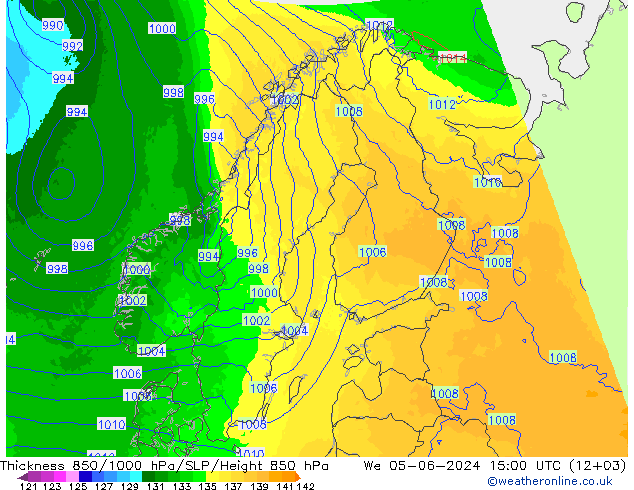 Schichtdicke 850-1000 hPa UK-Global Mi 05.06.2024 15 UTC