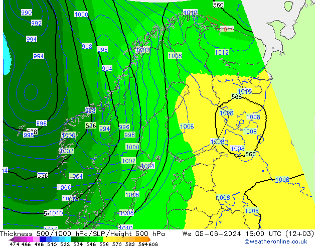 Thck 500-1000гПа UK-Global ср 05.06.2024 15 UTC